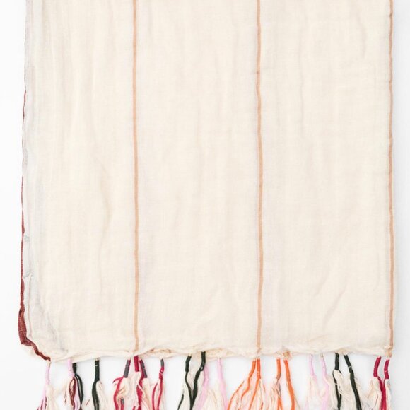 ZARA Women's Striped Fringed Linen Scarf(Ecru, Size:M) - Picture 4 of 8